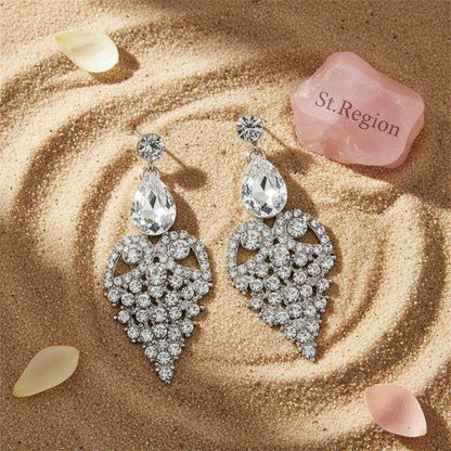 Cubic Zirconia and Crystal Openwork Heart Pear-Cut Drop Earrings, drop earrings for women, detail close-up