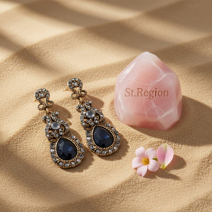 Black Crystal and Cubic Zirconia Botany Drop Earrings, drop earrings for women, elegant gift for her, detail close-up