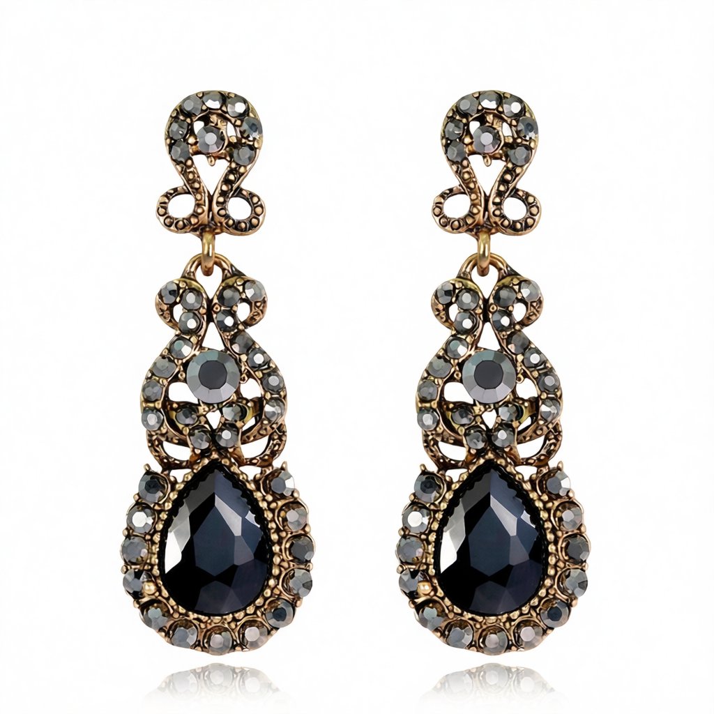 Black Crystal and Cubic Zirconia Botany Drop Earrings, drop earrings for women, elegant gift for her, side view