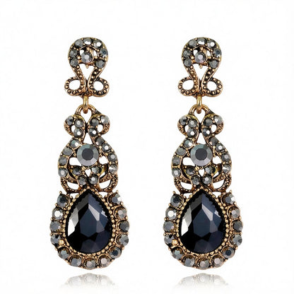 Black Crystal and Cubic Zirconia Botany Drop Earrings, drop earrings for women, elegant gift for her, side view