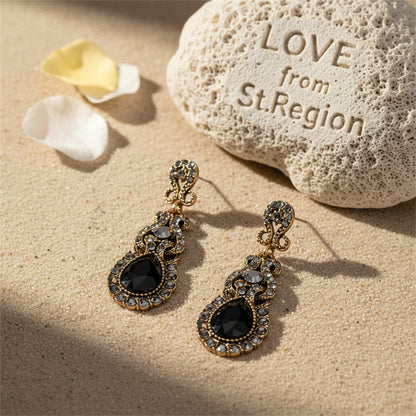 Black Crystal and Cubic Zirconia Botany Drop Earrings, drop earrings for women, elegant gift for her, lifestyle look