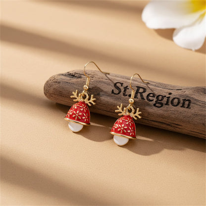 Red Enamel and 18K Gold-Plated Antler Bell Drop Earrings, gold drop earrings for women, everyday style, front view