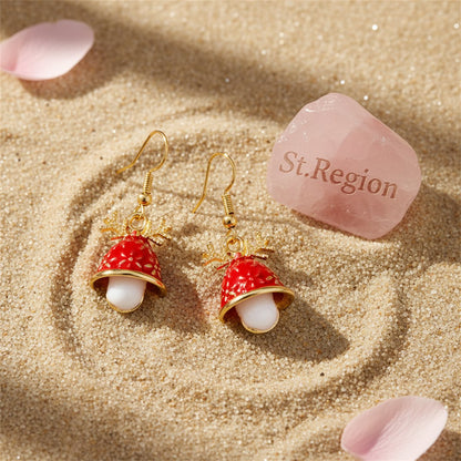 Red Enamel and 18K Gold-Plated Antler Bell Drop Earrings, gold drop earrings for women, everyday style, detail close-up
