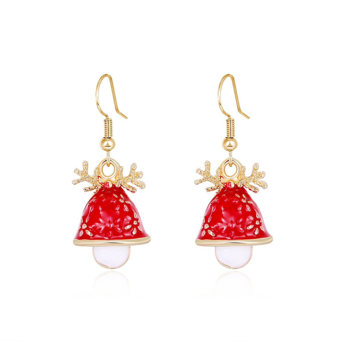 Red Enamel and 18K Gold-Plated Antler Bell Drop Earrings, gold drop earrings for women, everyday style, side view