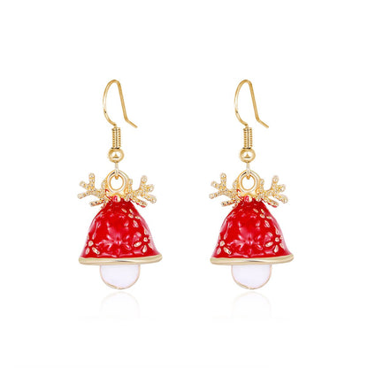 Red Enamel and 18K Gold-Plated Antler Bell Drop Earrings, gold drop earrings for women, everyday style, side view