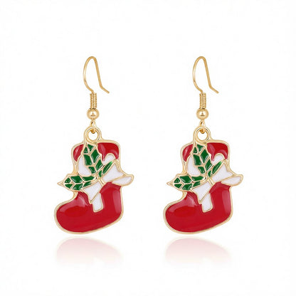 Red Enamel and 18K Gold-Plated Stocking Drop Earrings, gold drop earrings for women, everyday style, side view