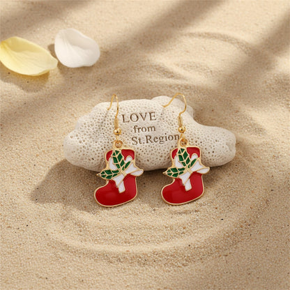 Red Enamel and 18K Gold-Plated Stocking Drop Earrings, gold drop earrings for women, everyday style, lifestyle look