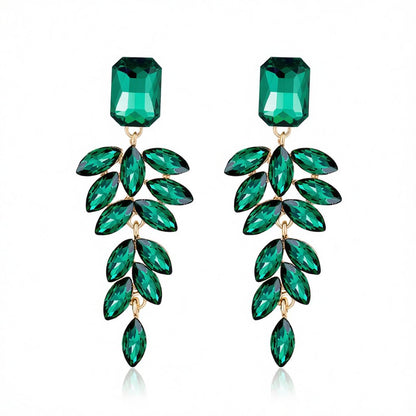 Green Crystal and 18K Gold-Plated Botanical Drop Earrings, gold drop earrings for women, everyday style, side view