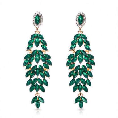 Green Crystal and Clear Cubic Zirconia Marquise Botanical Drop Earrings, drop earrings for women, side view
