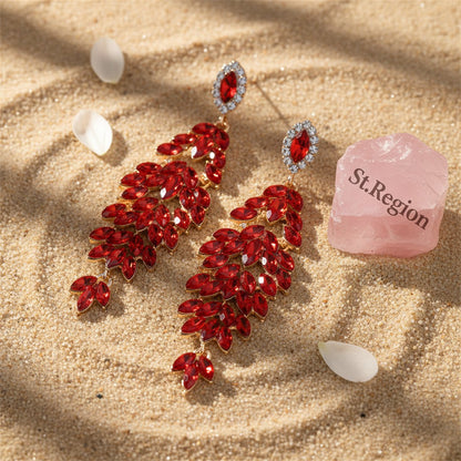 Red Crystal and Cubic Zirconia Geometric Drop Earrings, drop earrings for women, detail close-up