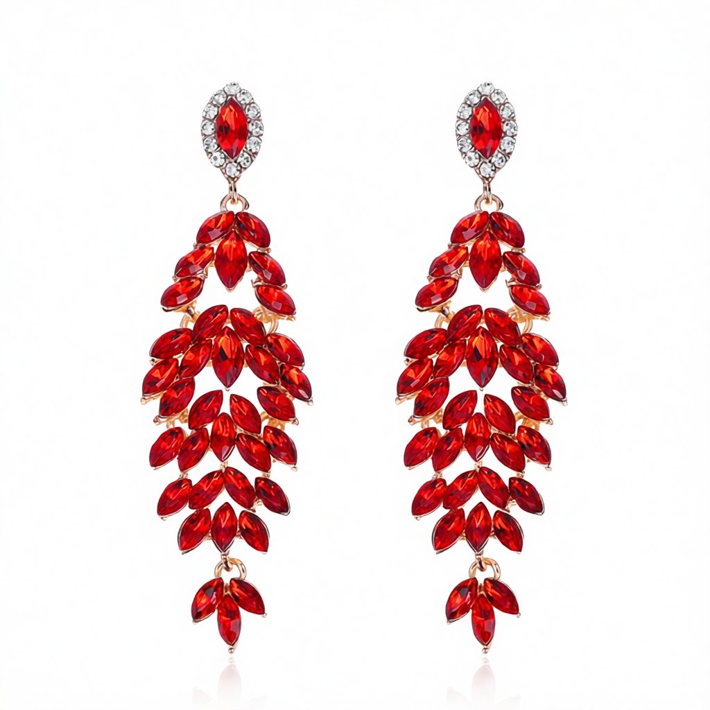 Red Crystal and Cubic Zirconia Geometric Drop Earrings, drop earrings for women, vintage-inspired design, side view