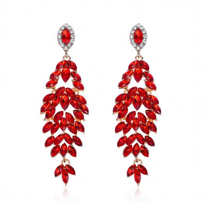 Red Crystal and Cubic Zirconia Geometric Drop Earrings, drop earrings for women, vintage-inspired design, side view