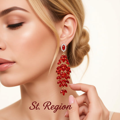 Red Crystal and Cubic Zirconia Geometric Drop Earrings, drop earrings for women, vintage-inspired design, styled look