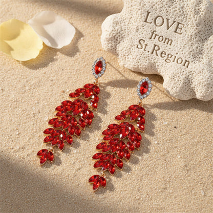 Red Crystal and Cubic Zirconia Geometric Drop Earrings, drop earrings for women, vintage-inspired design, lifestyle look
