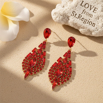Red Crystal and Cubic Zirconia Ornate Drop Earrings, drop earrings for women, dainty minimalist design, lifestyle look