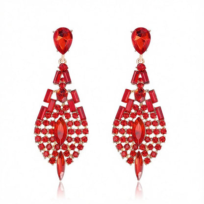 Red Crystal and Cubic Zirconia Ornate Drop Earrings, drop earrings for women, dainty minimalist design, side view