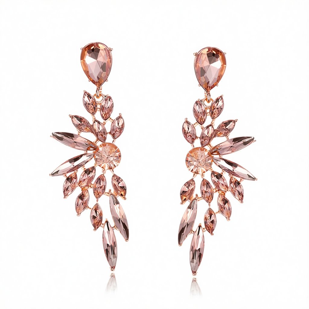 Champagne Crystal and 18K Gold-Plated Botanical Drop Earring, gold drop earrings for women, side view