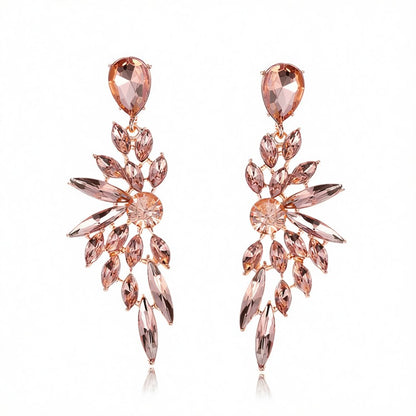 Champagne Crystal and 18K Gold-Plated Botanical Drop Earring, gold drop earrings for women, side view