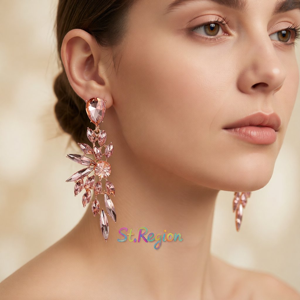 Champagne Crystal and 18K Gold-Plated Botanical Drop Earring, gold drop earrings for women, styled look