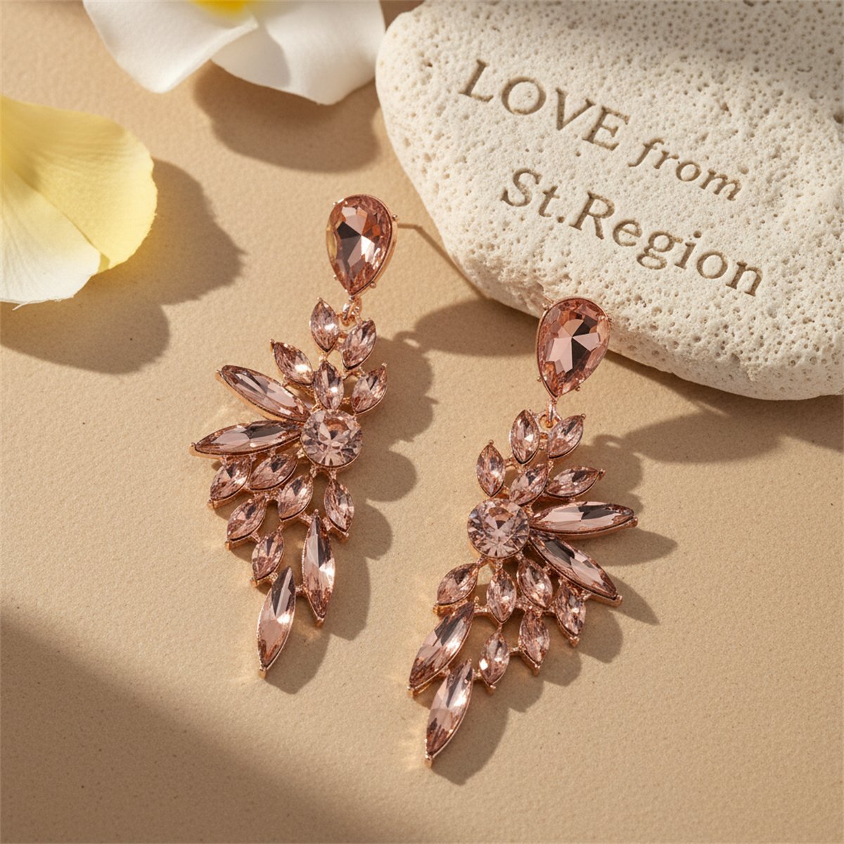 Champagne Crystal and 18K Gold-Plated Botanical Drop Earring, gold drop earrings for women, lifestyle look