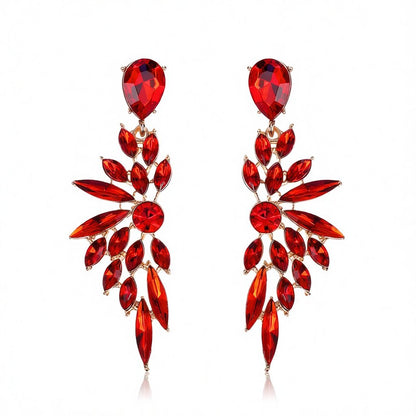 Red Crystal and 18K Gold-Plated Botanical Drop Earring, gold drop earrings for women, everyday style, side view