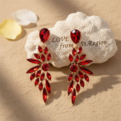 Red Crystal and 18K Gold-Plated Botanical Drop Earring, gold drop earrings for women, everyday style, lifestyle look