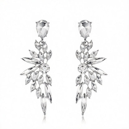 Clear Crystal and Silver-Plated Botanical Drop Earrings, silver drop earrings for women, vintage-inspired design, side view