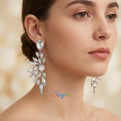 Clear Crystal and Silver-Plated Botanical Drop Earrings, silver drop earrings for women, vintage-inspired design, styled look
