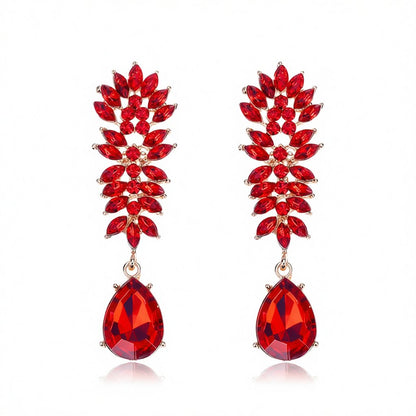 Red Crystal and Cubic Zirconia Botanical Drop Earring, drop earrings for women, dainty minimalist design, side view