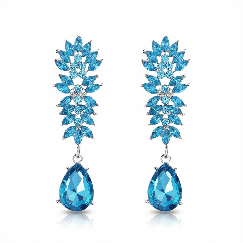 Blue Crystal and Cubic Zirconia Botanical Drop Earring, drop earrings for women, everyday style, side view