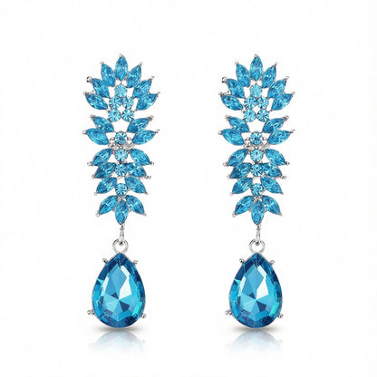 Blue Crystal and Cubic Zirconia Botanical Drop Earring, drop earrings for women, everyday style, side view