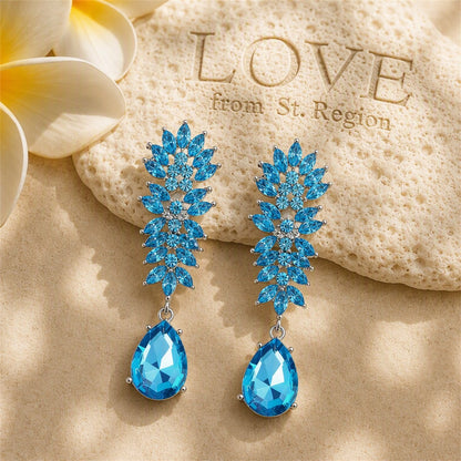 Blue Crystal and Cubic Zirconia Botanical Drop Earring, drop earrings for women, everyday style, lifestyle look