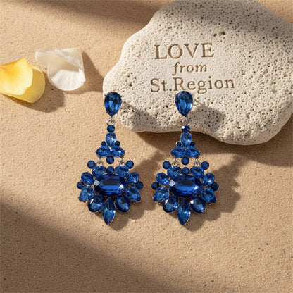 Blue Crystal and Cubic Zirconia Oval-Cut Floral Drop Earrings, drop earrings for women, lifestyle look