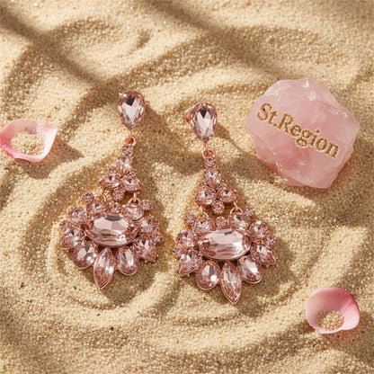 Champagne Crystal and Cubic Zirconia Oval-Cut Floral Drop Earrings, drop earrings for women, detail close-up