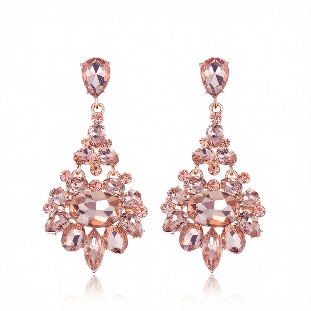 Champagne Crystal and Cubic Zirconia Oval-Cut Floral Drop Earrings, drop earrings for women, elegant gift for her, side view