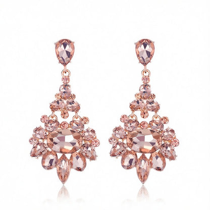 Champagne Crystal and Cubic Zirconia Oval-Cut Floral Drop Earrings, drop earrings for women, elegant gift for her, side view