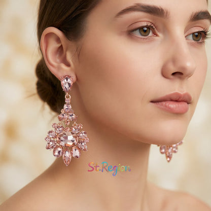 Champagne Crystal and Cubic Zirconia Oval-Cut Floral Drop Earrings, drop earrings for women, styled look