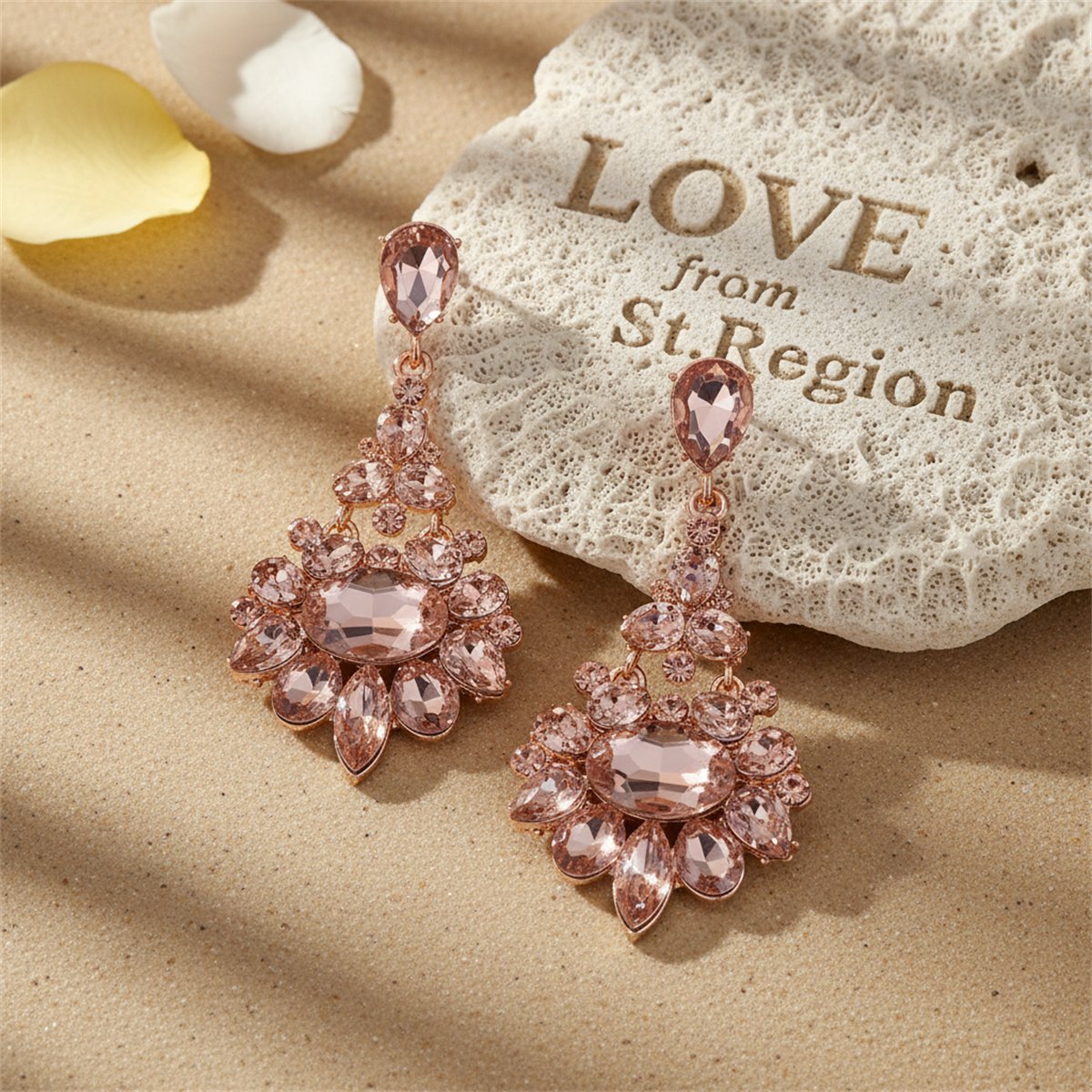 Champagne Crystal and Cubic Zirconia Oval-Cut Floral Drop Earrings, drop earrings for women, lifestyle look