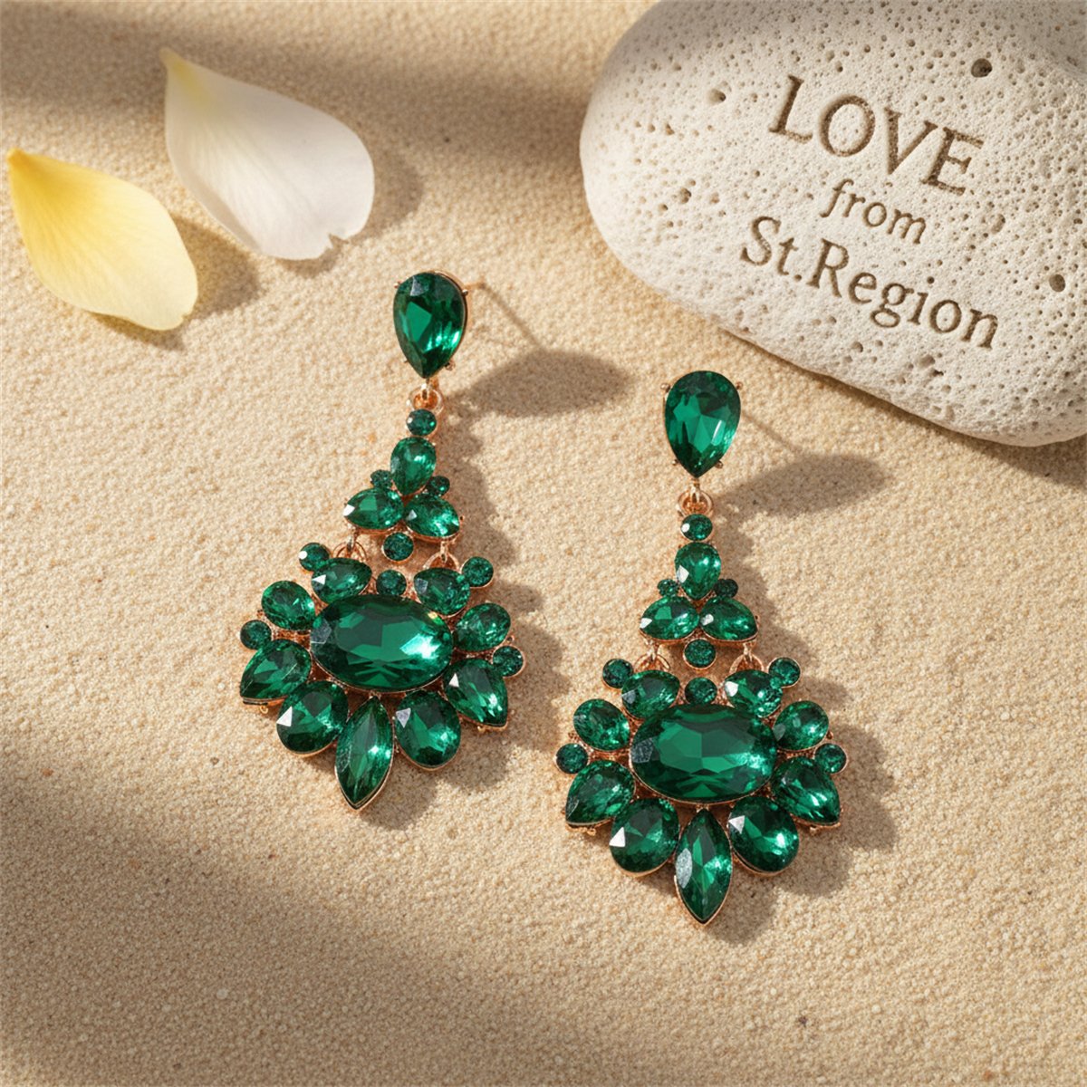 Green Crystal and Cubic Zirconia Oval-Cut Botanical Drop Earrings, drop earrings for women, lifestyle look