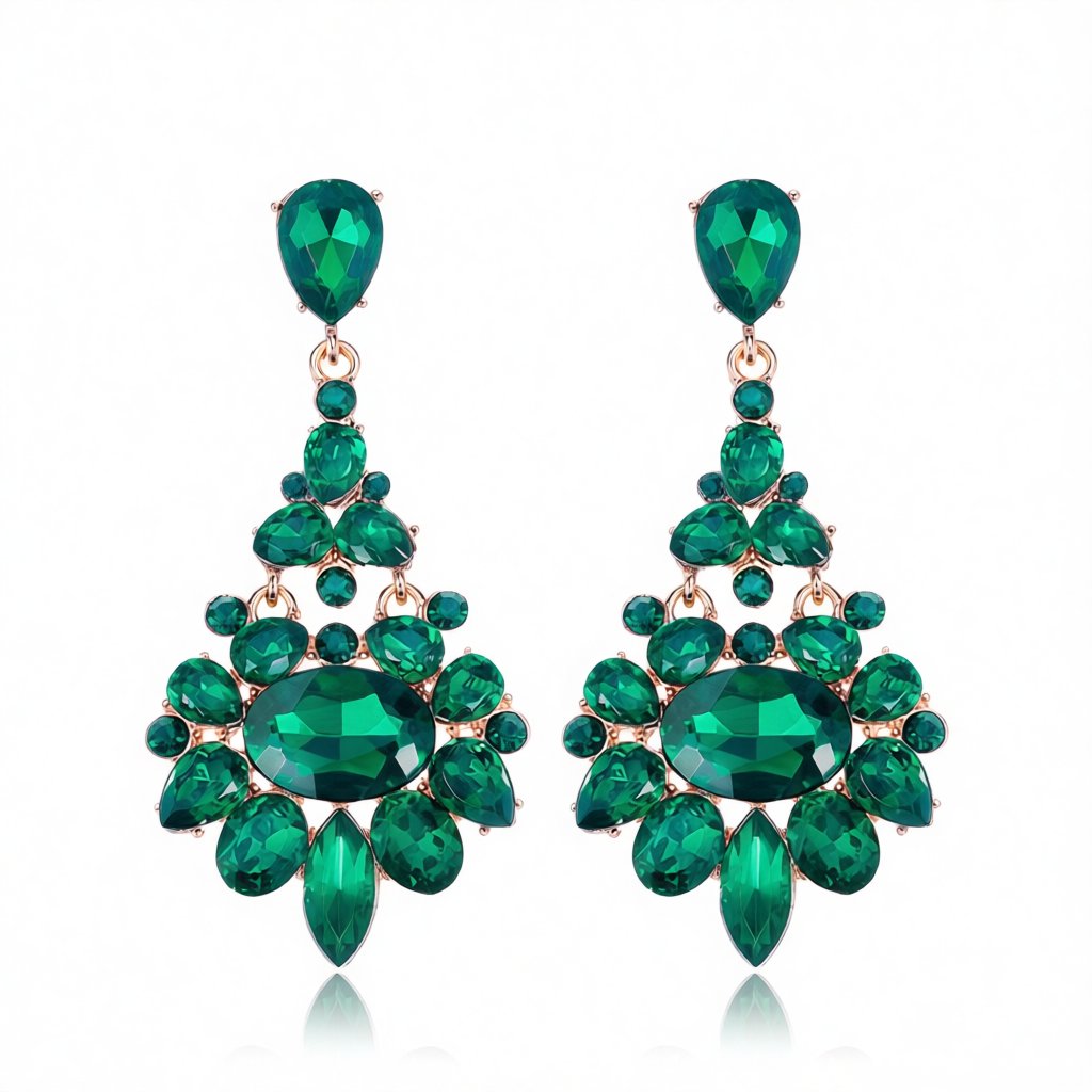 Green Crystal and Cubic Zirconia Oval-Cut Botanical Drop Earrings, drop earrings for women, side view