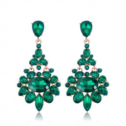 Green Crystal and Cubic Zirconia Oval-Cut Botanical Drop Earrings, drop earrings for women, side view
