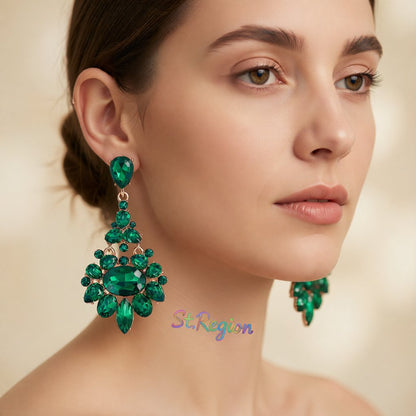 Green Crystal and Cubic Zirconia Oval-Cut Botanical Drop Earrings, drop earrings for women, styled look