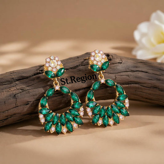 Green Crystal & Cubic Zirconia 18K Gold-Plated Botanical Drop Earrings