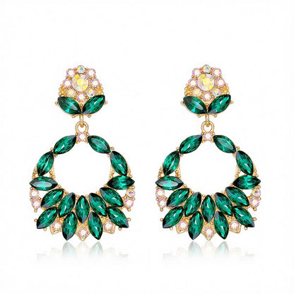 Green Crystal and Cubic Zirconia 18K Gold-Plated Botanical Drop Earrings, gold drop earrings for women, side view