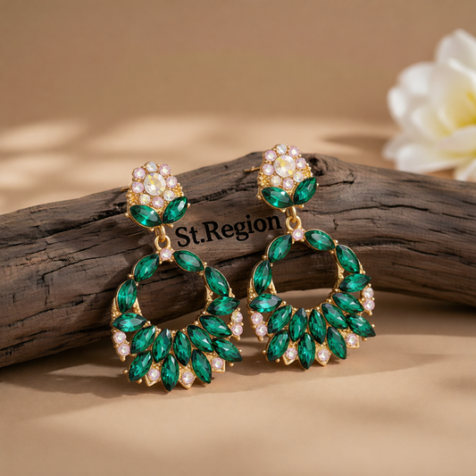 Green Crystal & Cubic Zirconia 18K Gold-Plated Botanical Drop Earrings
