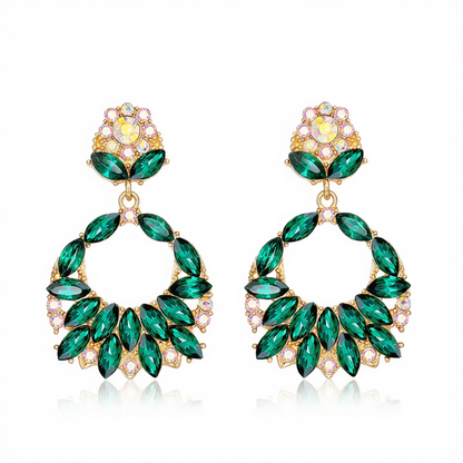 Green Crystal & Cubic Zirconia 18K Gold-Plated Botanical Drop Earrings