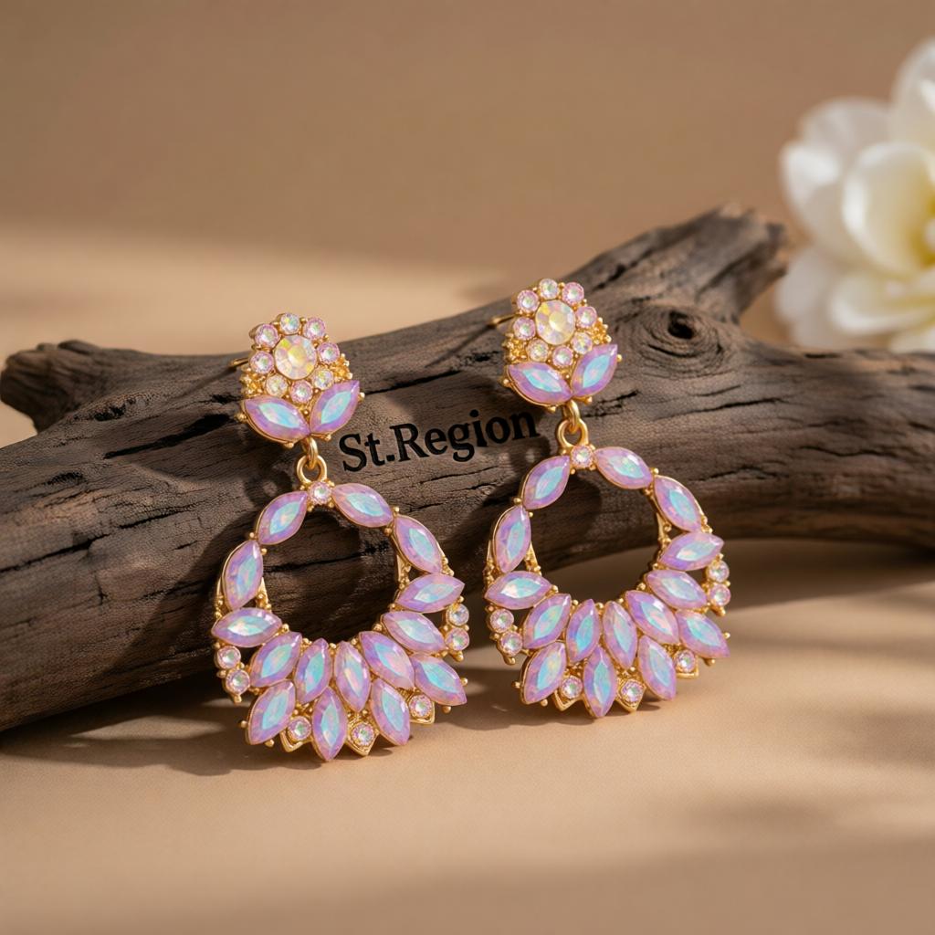 Blue Crystal & Cubic Zirconia 18K Gold-Plated Botanical Drop Earrings