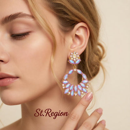 Blue Crystal & Cubic Zirconia 18K Gold-Plated Botanical Drop Earrings