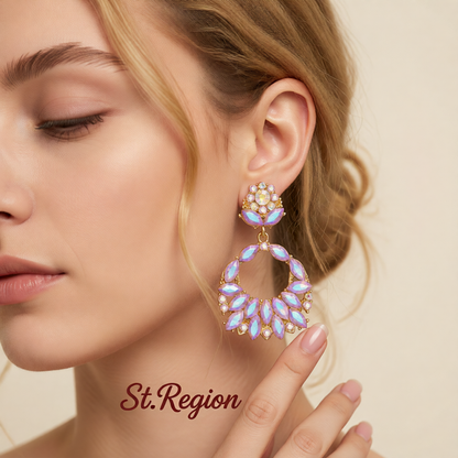 Blue Crystal & Cubic Zirconia 18K Gold-Plated Botanical Drop Earrings