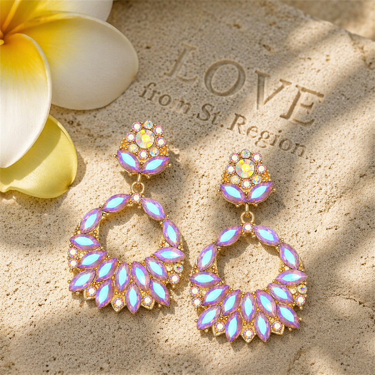 Blue Crystal & Cubic Zirconia 18K Gold-Plated Botanical Drop Earrings